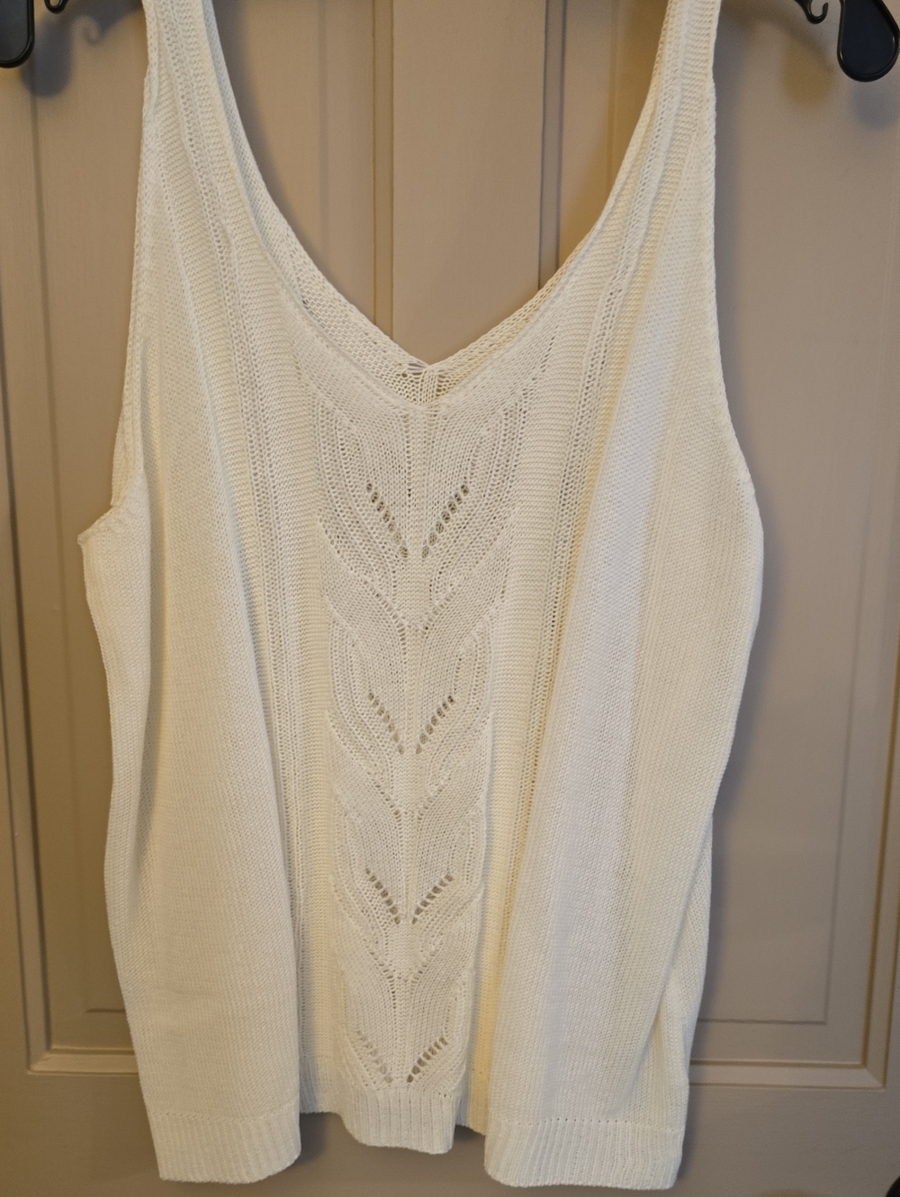 Women's Cream Knit Tank Top - Sleeveless V-Neck